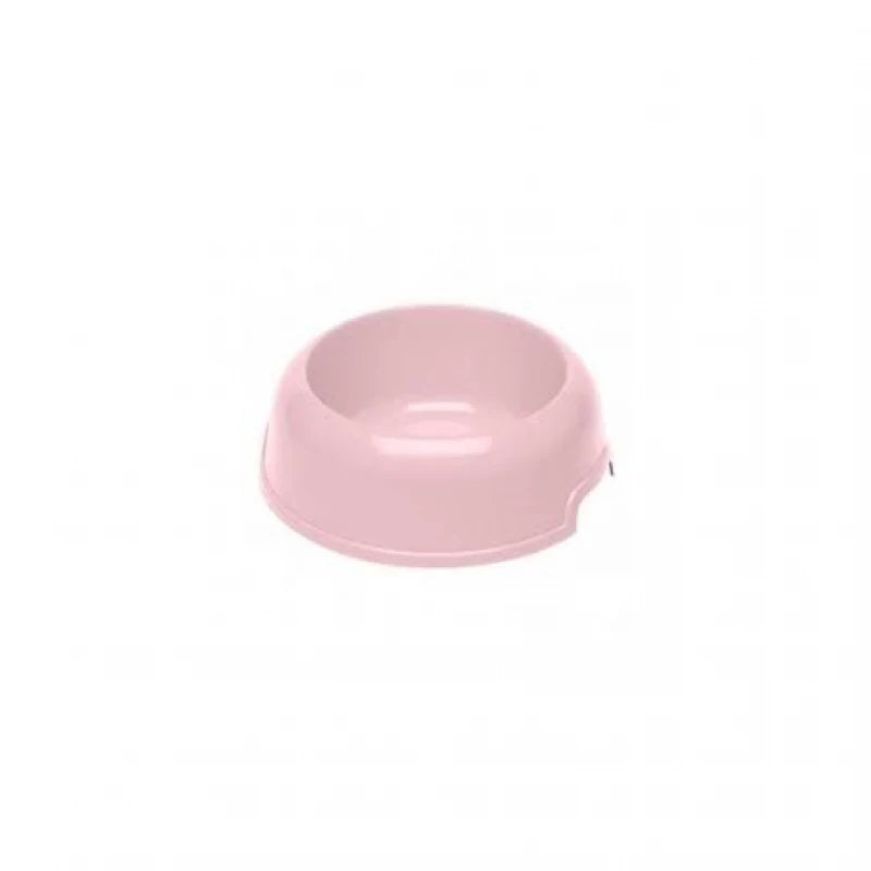 Pink plastic bowl on a white background