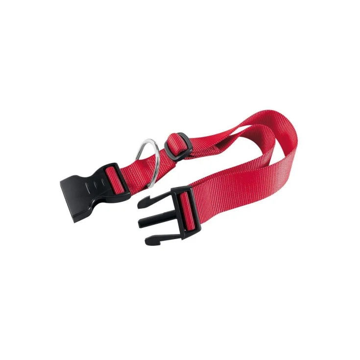 Red belt with black buckles on a white background