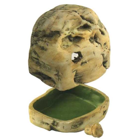 Decorative object resembling a stone head with a green base