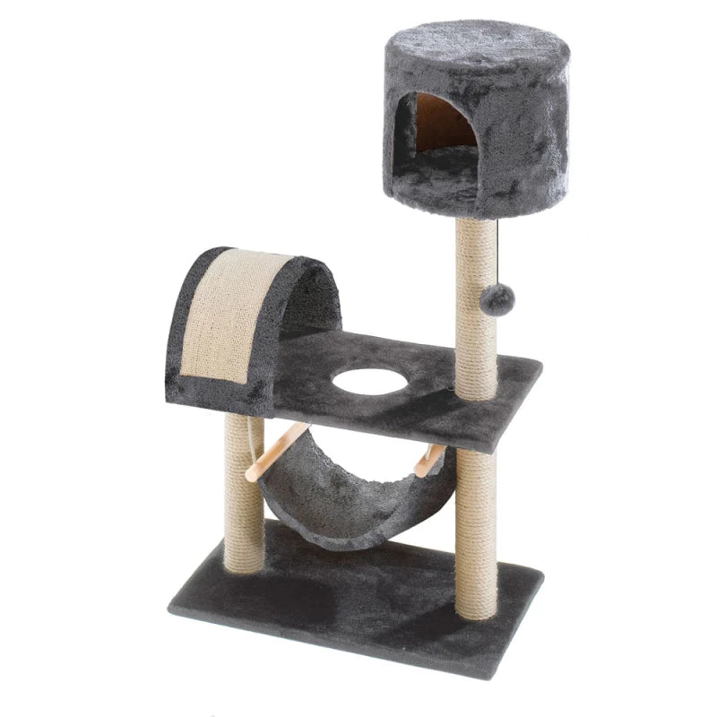 Cat tree with gray and beige colors on a white background