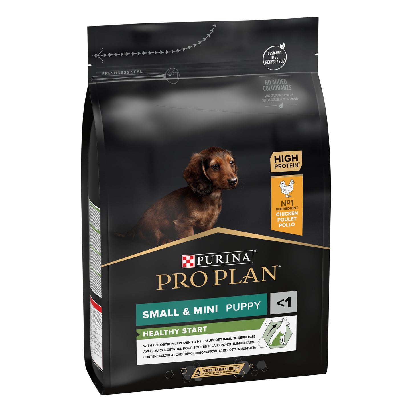 Bag of Purina Pro Plan dog food for small and mini puppies