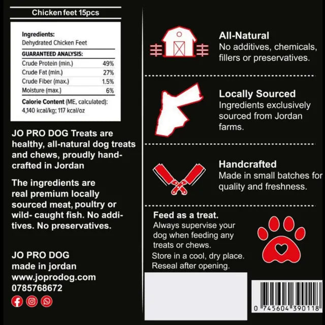 JO PRO DOG - Dried Chicken feet - 15 PCS