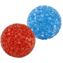 Two textured balls, one red and one blue, on a white background