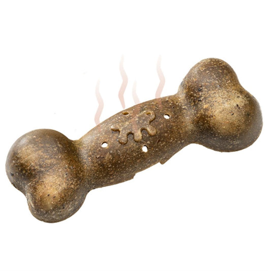 Dog bone-shaped toy with textured surface on a white background