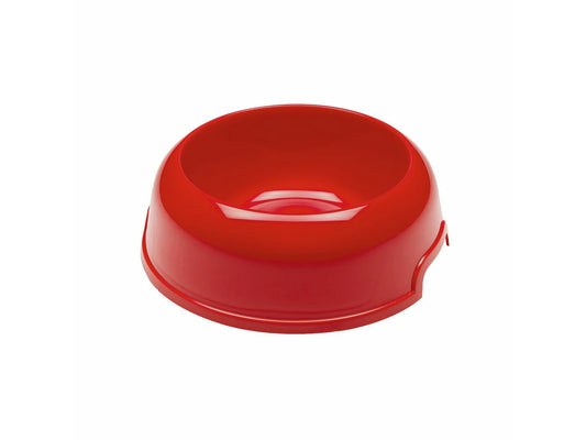 Red plastic bowl on a white background