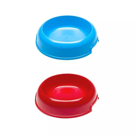 Blue and red plastic bowls on a white background
