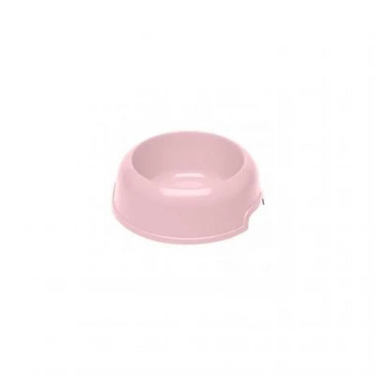 Pink plastic bowl on a white background