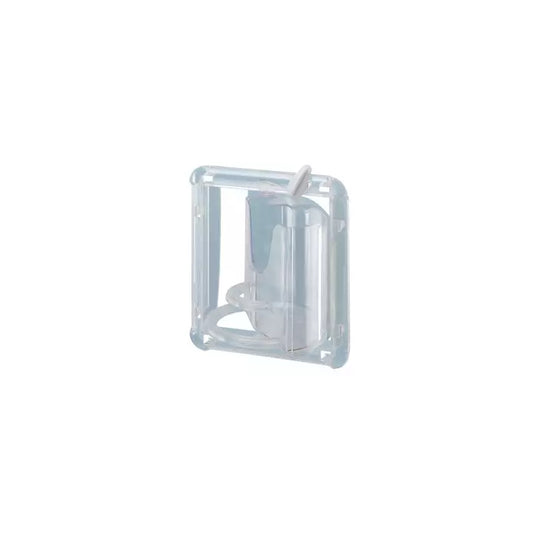 Clear plastic corner protector on a white background