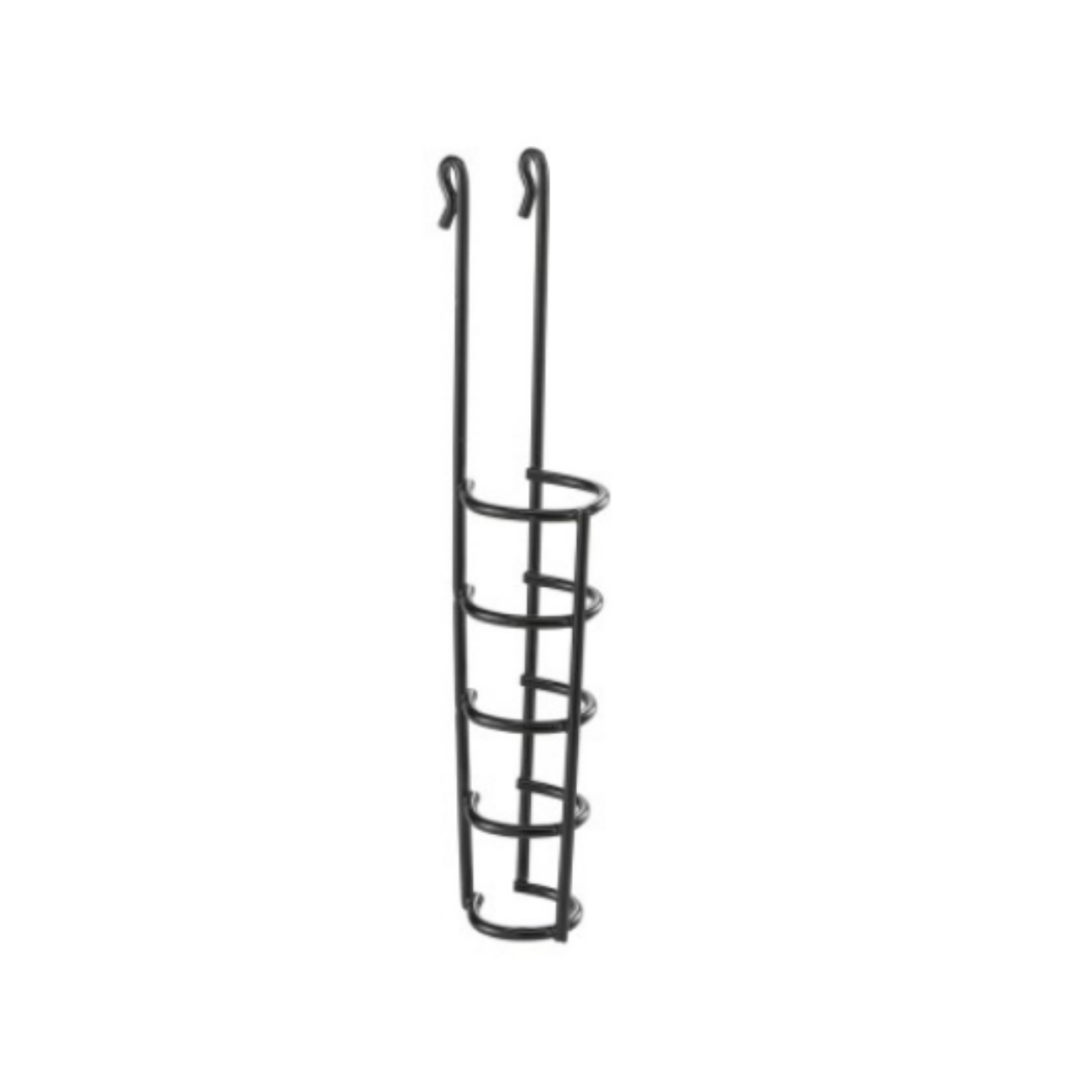 Black metal bottle holder on a white background