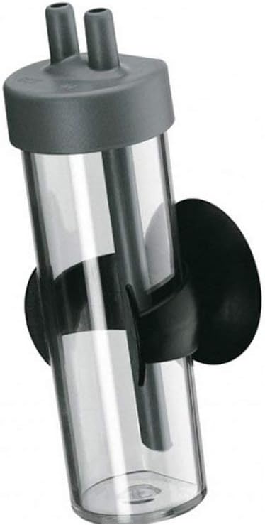Clear cylindrical container with black and gray components 