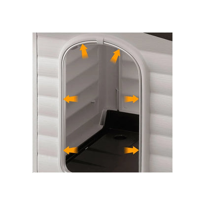 Close-up of a vehicle door panel with yellow arrows indicating areas of interest or assembly points.