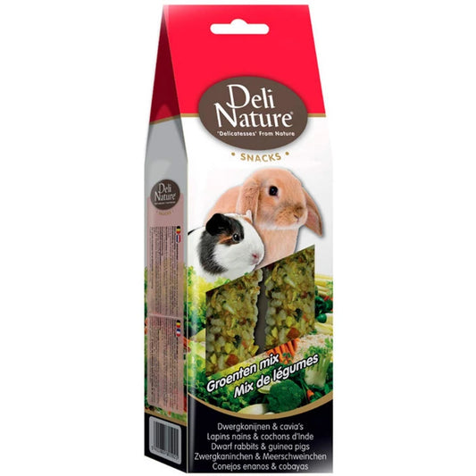Deli Nature snacks packaging for small animals with images of guinea pigs and rabbits on a white background.