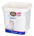 Pet food container with a label on a white background