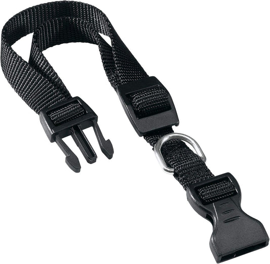 Black adjustable strap with buckles on a white background