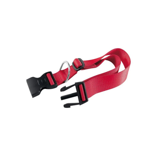 Red belt with black buckles on a white background