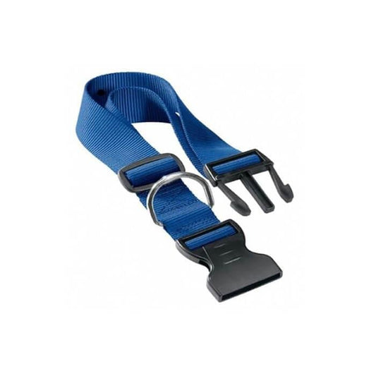 Blue strap with black buckles on a white background