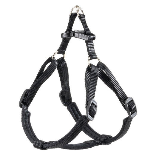 Black dog harness on a white background