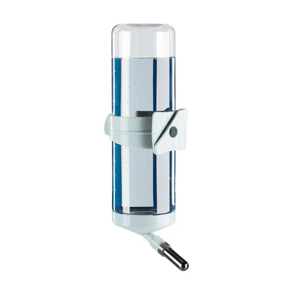 Clear plastic container with a white base and blue accents on a white background