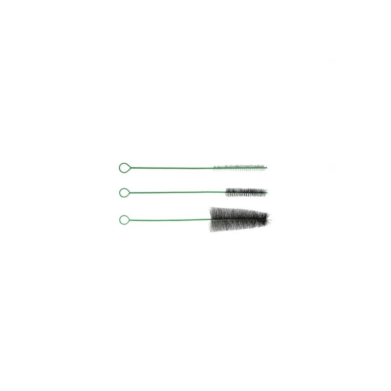 Two cleaning brushes with green handles on a white background