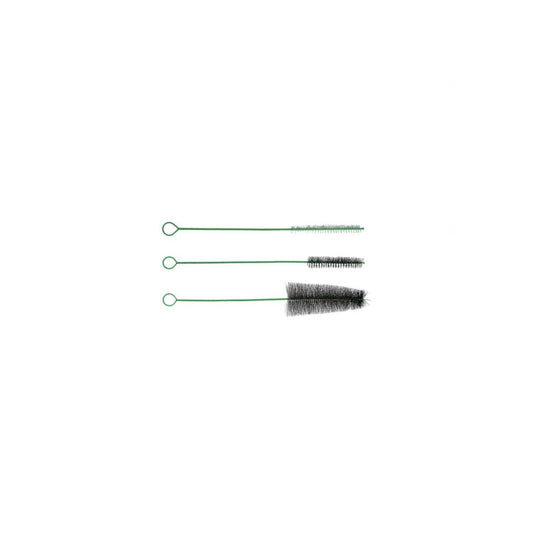 Two cleaning brushes with green handles on a white background
