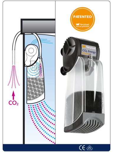 CO2 generator with labeled components and branding on a white background