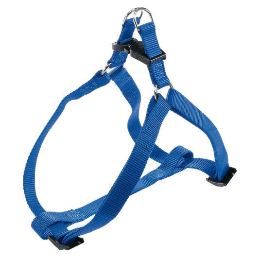 Blue dog harness on a white background