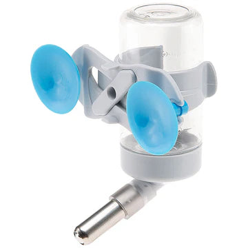 Medical device with blue nozzles and a clear chamber on a white background