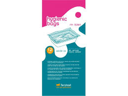 Packaging of hygienic bags with branding on a white background