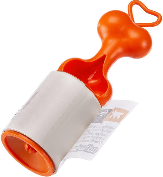 Orange pet hair remover with a roll of tape on a white background