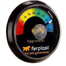 Ferplast hygrometer with temperature gauge on a black background