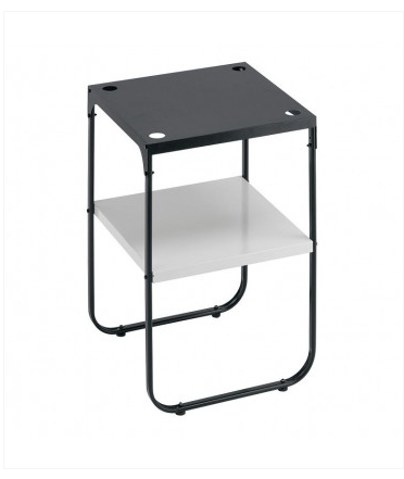Small black metal table with a white shelf on a white background