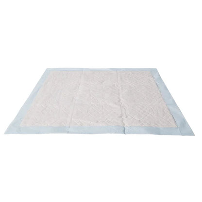 Quilted blanket with light blue border on a white background