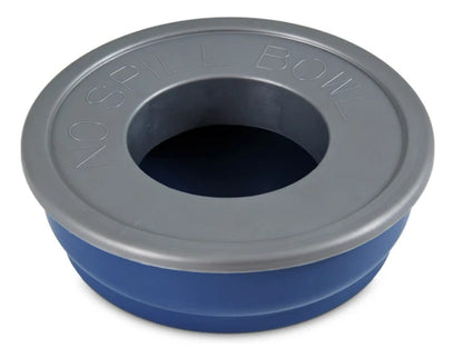 Blue and gray no spill bowl on a white background