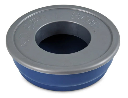 Blue and gray no spill bowl on a white background