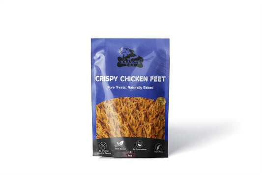 Package of Crispy Chicken Feet treats with a blue label on a white background