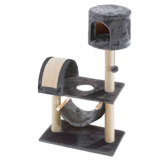 Cat tree with gray and beige colors on a white background