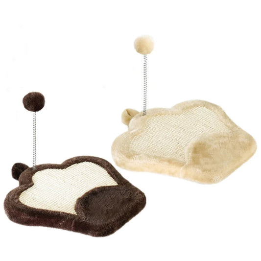 Two cat beds, one brown and white and one beige, on a white background