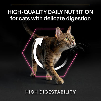 Cat walking with nutritional text on a black background