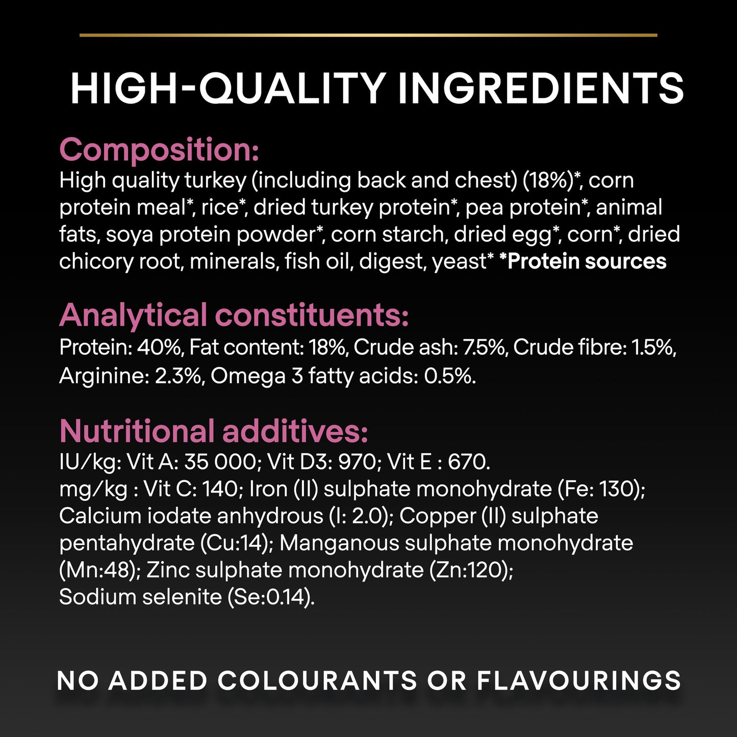 Nutritional information and ingredient list for a product.