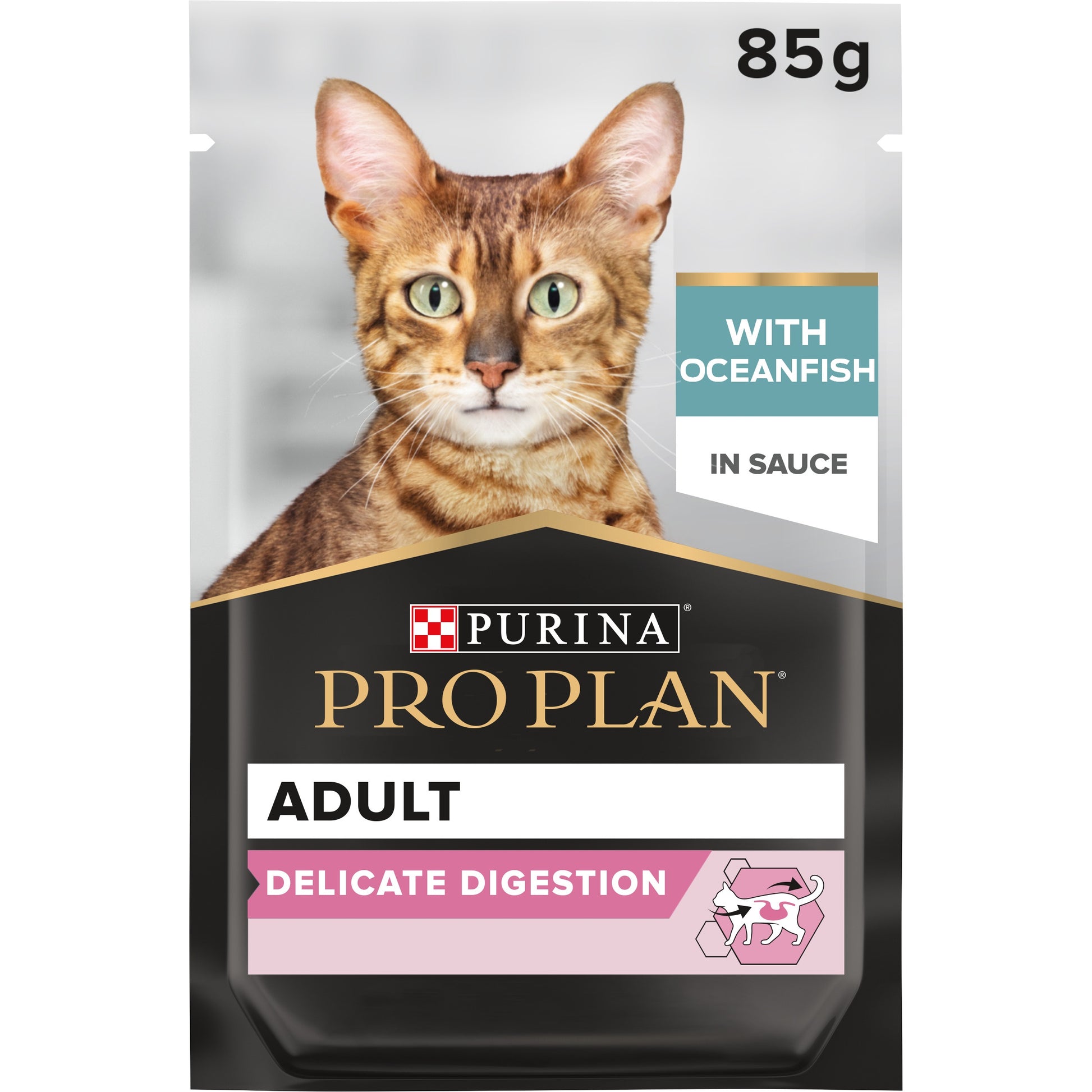 Cat food package with a cat's face on the background