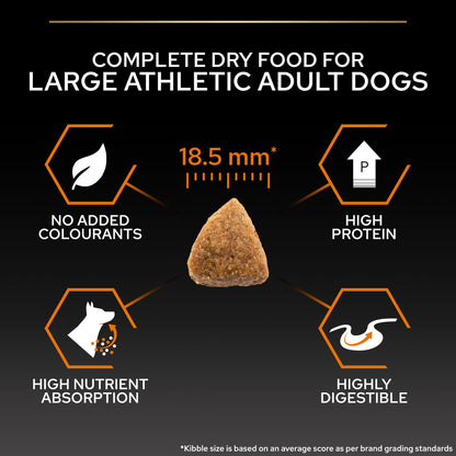 Dog food product with features on a black background