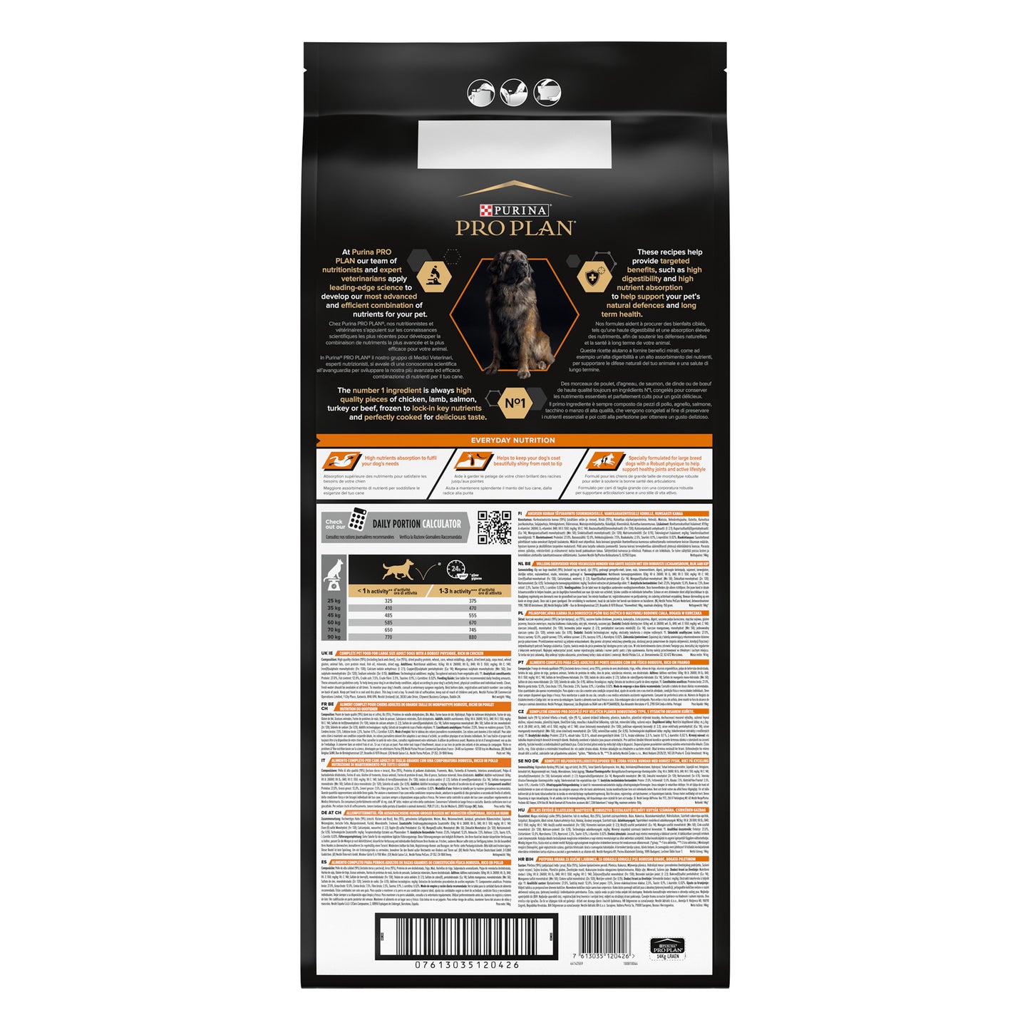 Pet food packaging with detailed information and branding