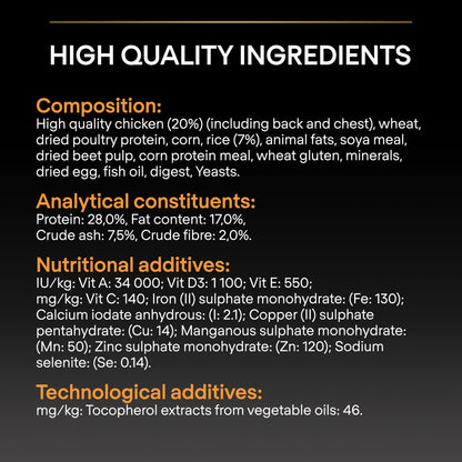 Nutritional label with high quality ingredients and additives