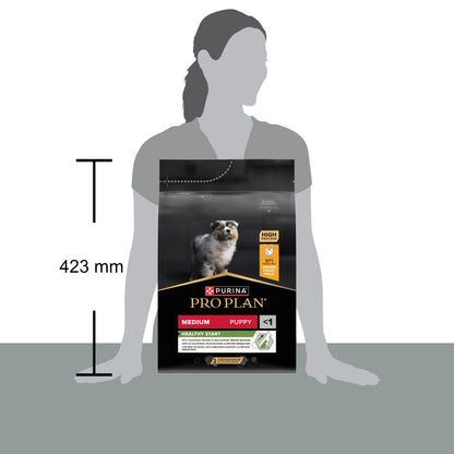 Dog food package size compared to a person's arm length.