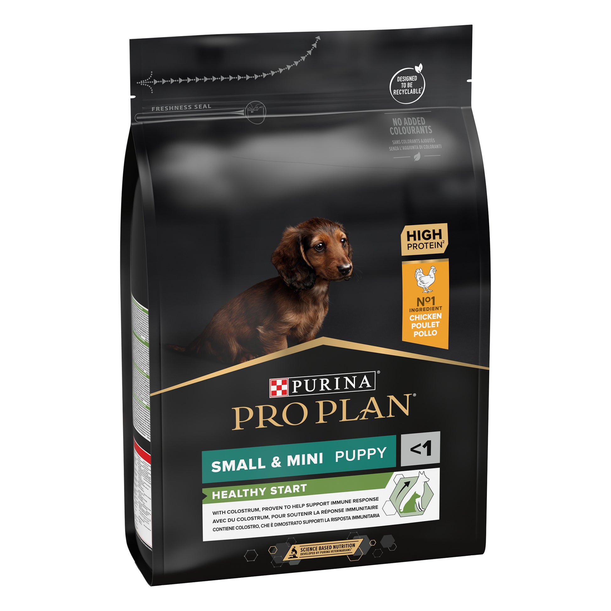 Bag of Purina Pro Plan dog food for small and mini puppies