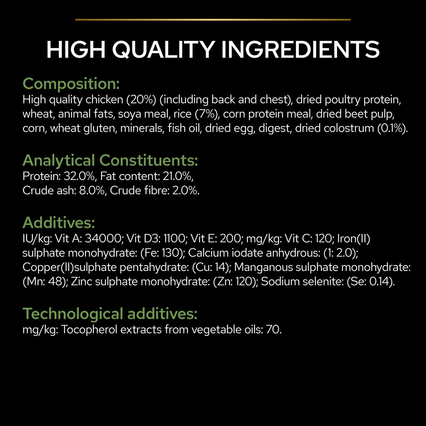 Detailed nutritional information and ingredient list for a product.
