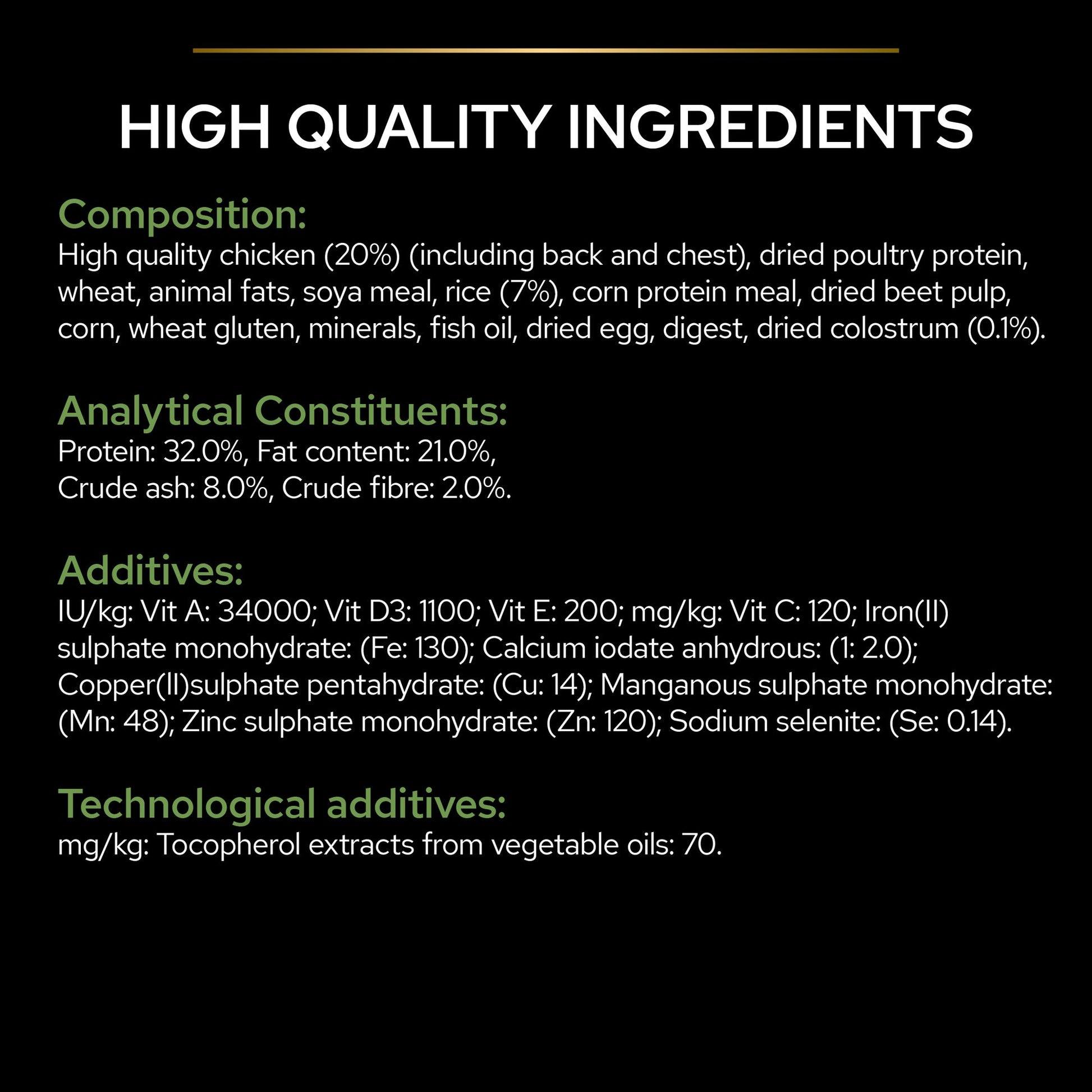 Detailed nutritional information and ingredient list for a product.