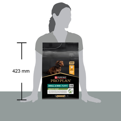 Dog food package size compared to a person's height.