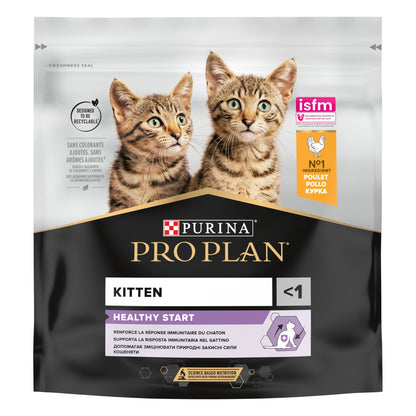 Cat food package for kittens with two kittens on the packaging.