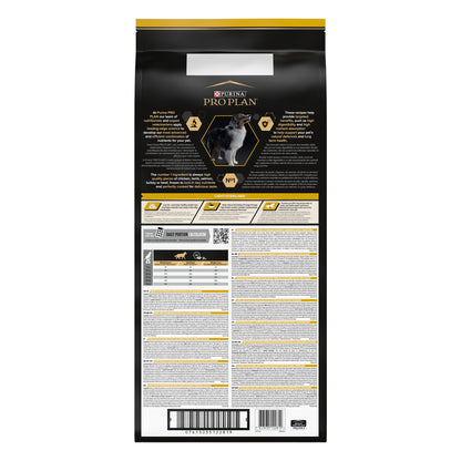 Pet food packaging with detailed information and labels.